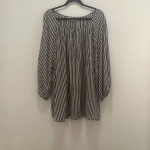 EVRI Women’s Plus Size 4x Green and White Striped 3/4 Sleeve Bib Collar Blouse